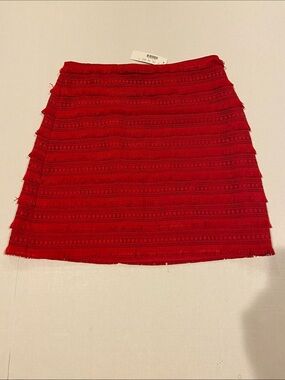 J.Crew Red Fringe Tiered Lace Short Skirt Size 2 NWT